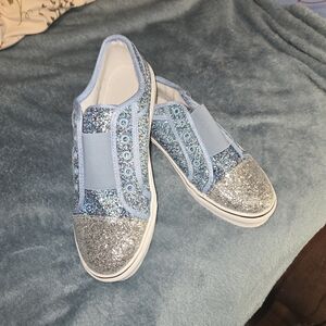 Sparkling Blue and Silver Women's Slip-On Sneakers